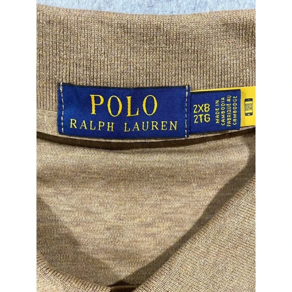 Polo Ralph Lauren Polo Shirt Mens 2XB Brown Long Sleeve Cotton Flesh Pony